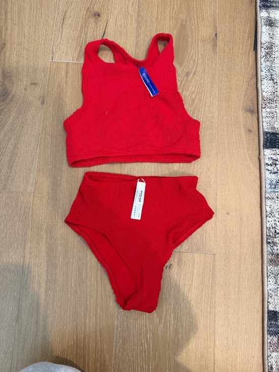 bond-eye Other - bond-eye Red High-Waist Textured Bikini Set